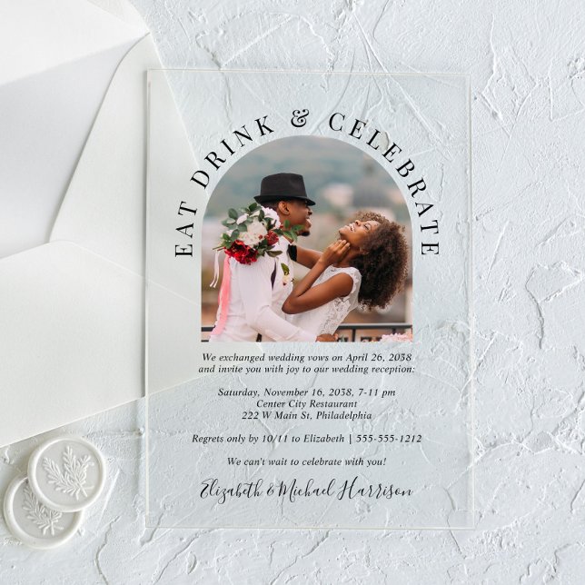 Chic Modern Arch Photo Wedding Reception Acrylic Invitations (Make your wedding reception unforgettable with stunning acrylic invitations—modern, elegant, unique!)