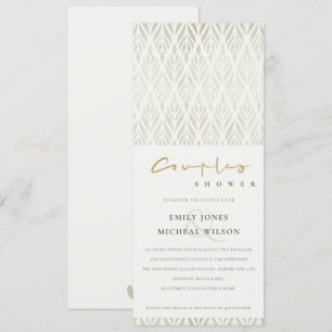 CHIC MODERN ART DECO WHITE SILVER COUPLES SHOWER INVITATION