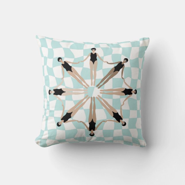 Chic Modern Artistic Synchronised Swimmers Checks Cushion (Front)