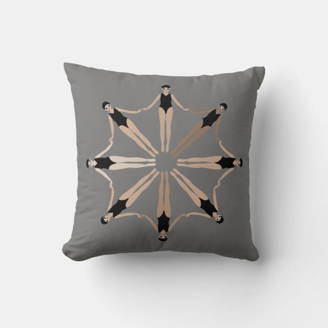 Chic Modern Artistic Synchronised Swimmers Grey Cushion (Front)