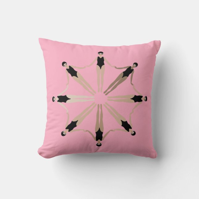 Chic Modern Artistic Synchronised Swimmers Pink Cushion (Front)