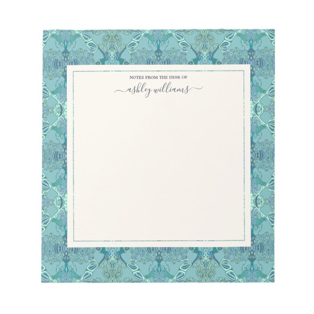 Chic Modern Baroque Pattern Blue Shades Notepad (Front)