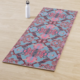 Chic Modern Baroque Pattern in Blue Purple Pink Yoga Mat