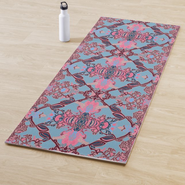 Chic Modern Baroque Pattern in Blue Purple Pink Yoga Mat (In Situ)