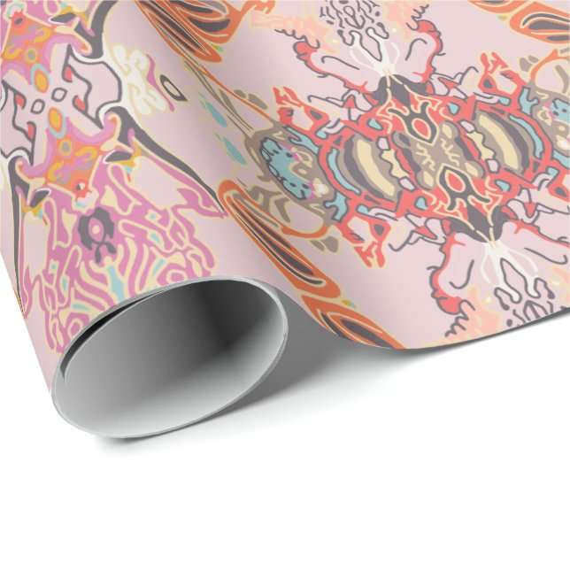 Chic Modern Baroque Pattern in Pink and Orange Wrapping Paper (Roll Corner)