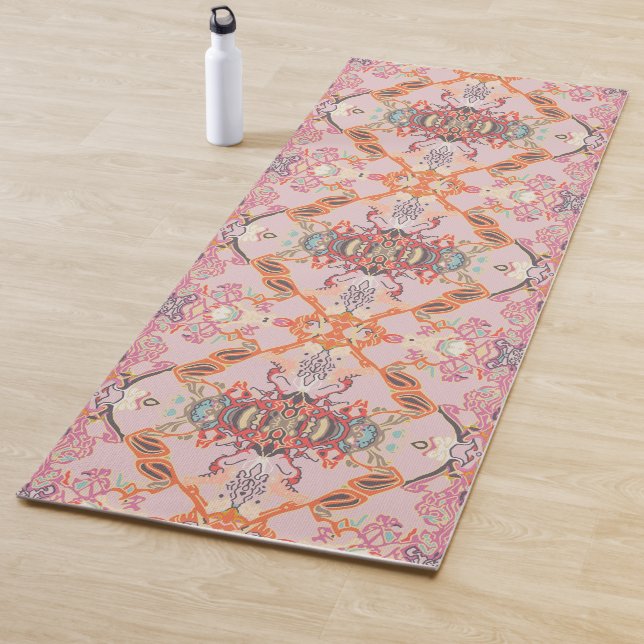 Chic Modern Baroque Pattern in Pink Orange Purple Yoga Mat (In Situ)