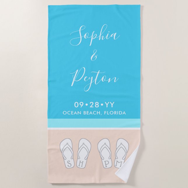 Chic Modern Beach Wedding Honeymoon Anniversary Towel (Front)
