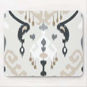 Chic modern beige black white ikat tribal pattern mouse mat