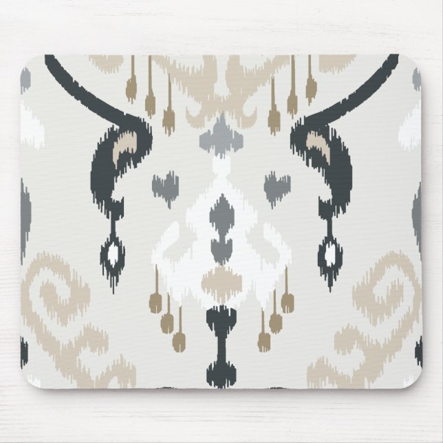 Chic modern beige black white ikat tribal pattern mouse mat (Front)