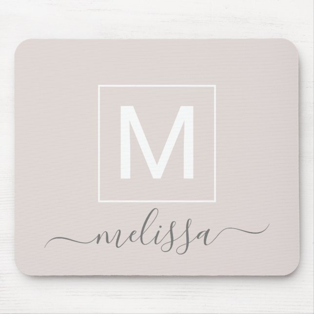Chic modern beige monogram name mouse mat (Front)