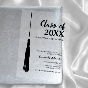 Chic Modern Black 2026 Grad Tassel Graduation Acrylic Invitations