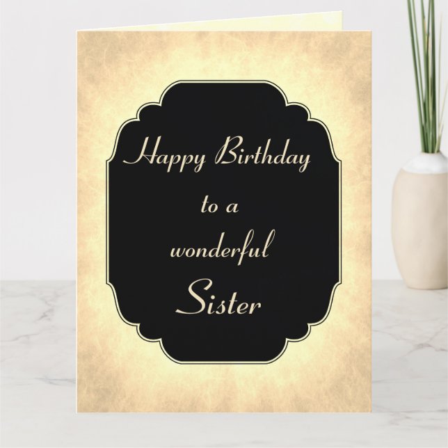 Chic modern black and cream Birthday Sister Card (Front)