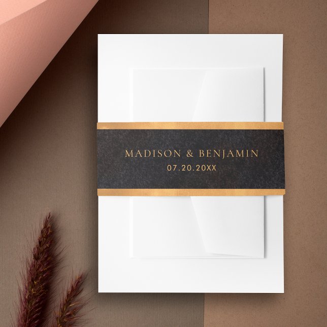 Chic Modern Black and Gold Diamond Elegant Wedding Invitation Belly Band (Creator Uploaded)