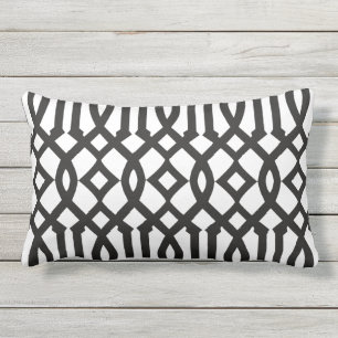 Chic Modern Black and White Trellis Pattern Lumbar Cushion