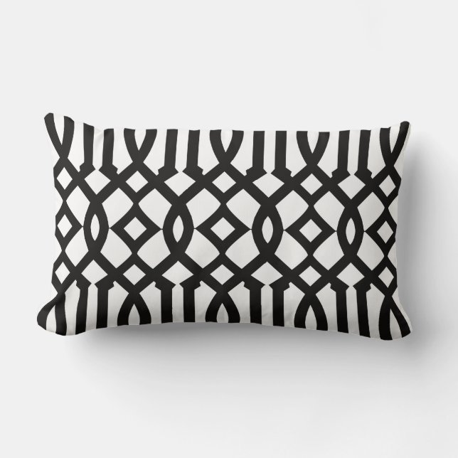 Chic Modern Black and White Trellis Pattern Lumbar Cushion (Front)
