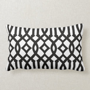 Chic Modern Black and White Trellis Pattern Lumbar Cushion