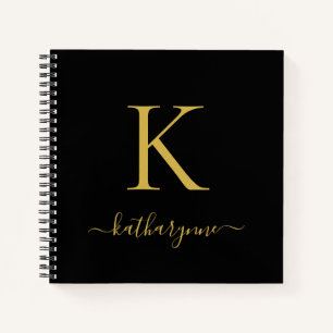 Chic Modern Black Gold Monogram Name Notebook