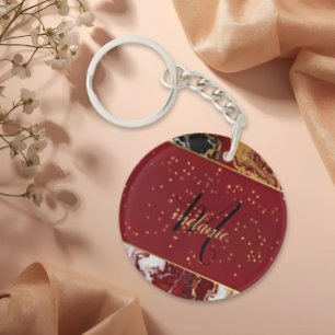 Chic modern Black grey marble gold monogram Key Ring