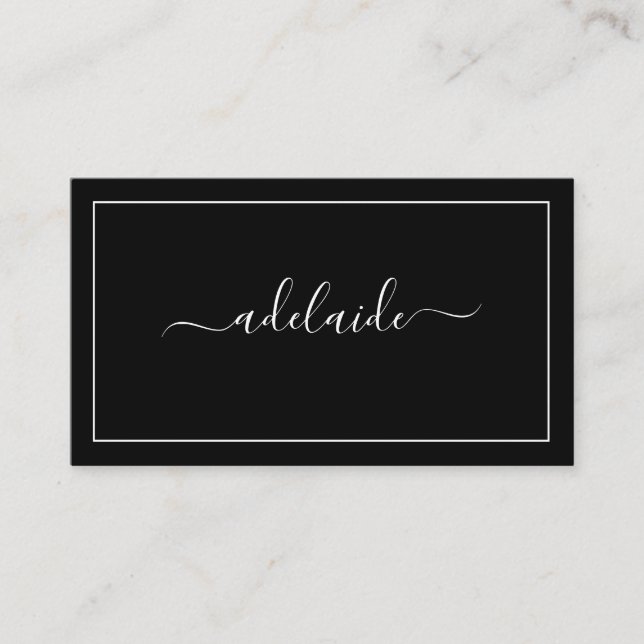 Chic Modern black hair stylist script signature Business Card (Front)