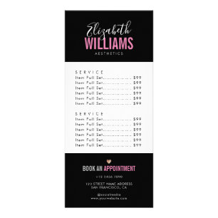 Chic Modern Black Pink Beauty Salon  Rack Card