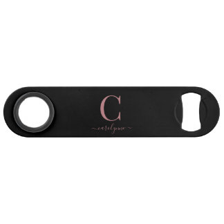 Chic Modern Black Rose Gold Monogram Script