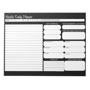 Chic Modern Black White Daily Planner To-Do List Notepad