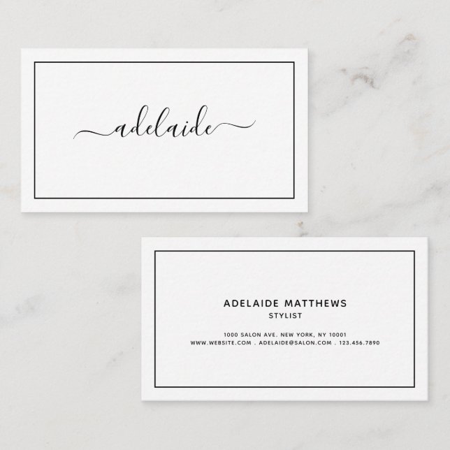 Chic Modern black white hairstylist script Business Card (Front/Back)