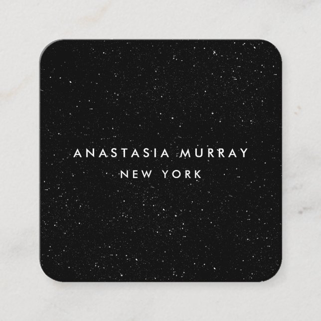 Chic Modern Black White Minimalist Glitter Galaxy Square Business Card (Front)