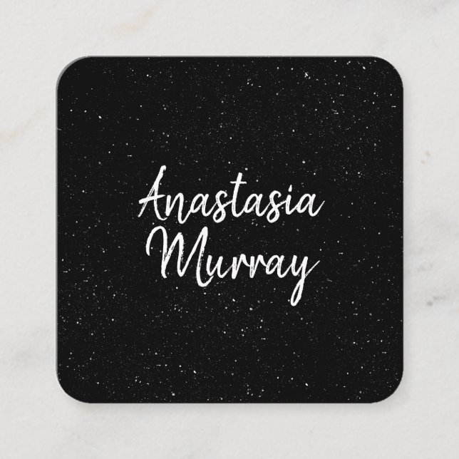 Chic Modern Black White Minimalist Glitter Galaxy Square Business Card (Front)
