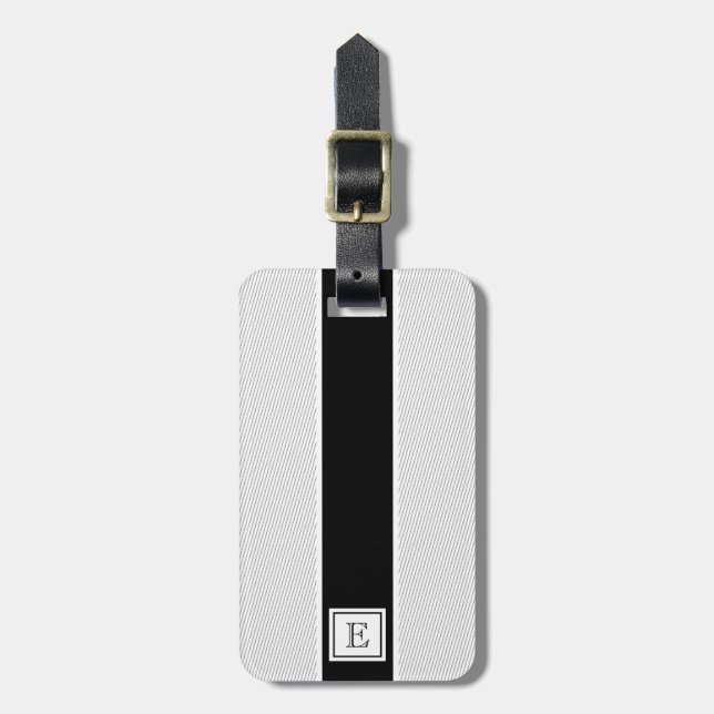 Chic Modern Black White Stripes Luggage Tag (Front Vertical)