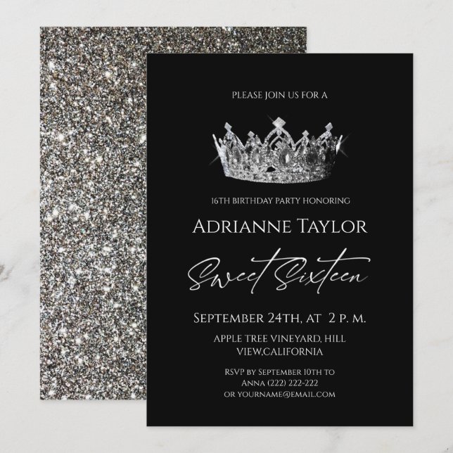Chic Modern Black White Sweet 16 Invitation (Front/Back)