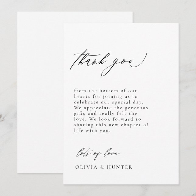 Chic Modern Black & White Wedding Thank You Card (Front/Back)