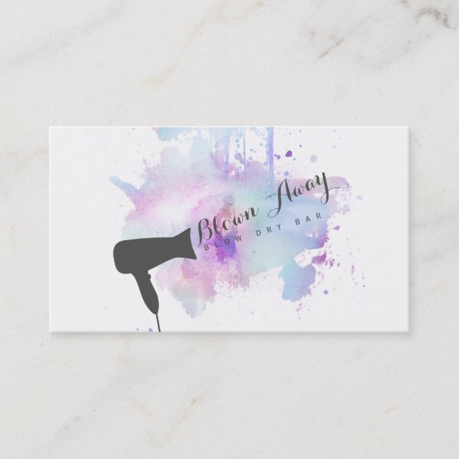 chic modern blow dry bar hairstylist grunge purple business card (Front)