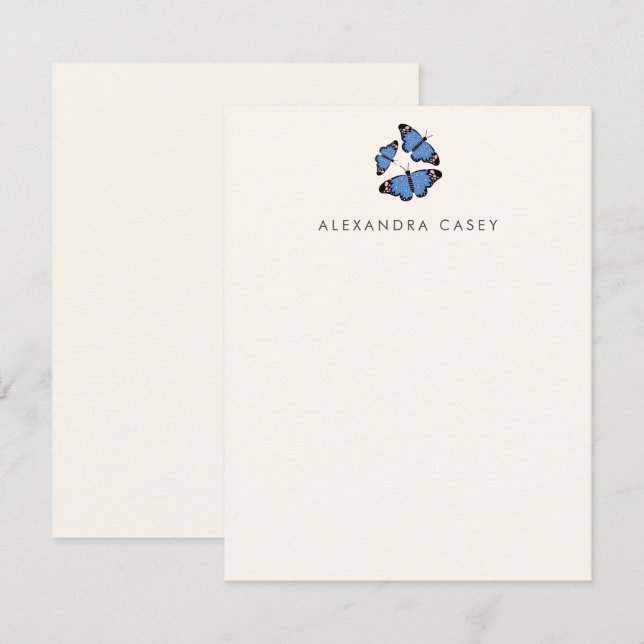 Chic Modern Blue Butterfly Personalised Flat  Card (Front/Back)