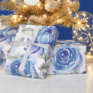 Chic modern blue flowers wrapping paper