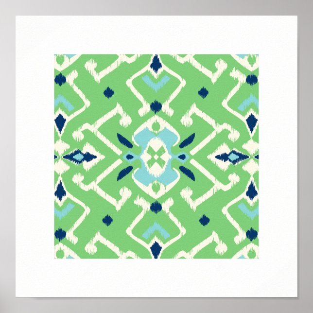 chic modern blue green ikat pattern tribal print (Front)