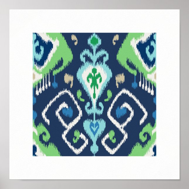 chic modern blue green ikat pattern tribal print (Front)