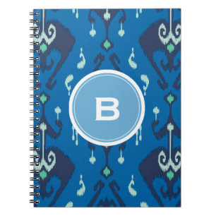 Chic modern blue ikat tribal pattern monogram notebook