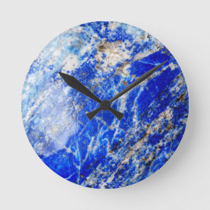 Chic Modern Blue Marble Stone Round Clock