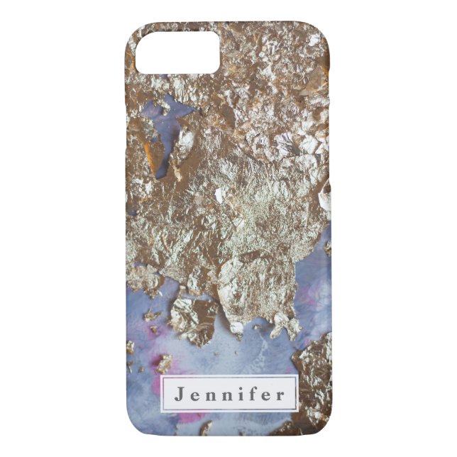 Chic Modern blue pink golden marble personalised Case-Mate iPhone Case (Back)