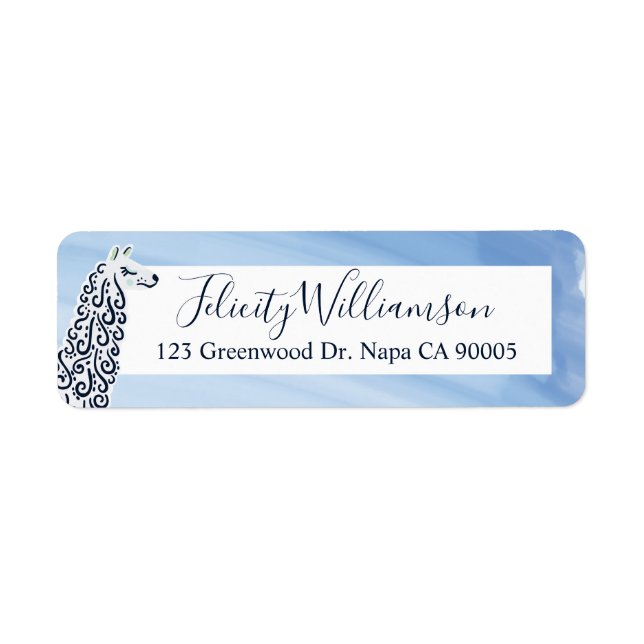 Chic, Modern Blue Watercolor & Llama Illustration (Front)