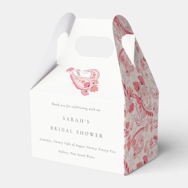 Chic Modern Blush Paisley Typography Bridal Shower Favour Box (Front Side)