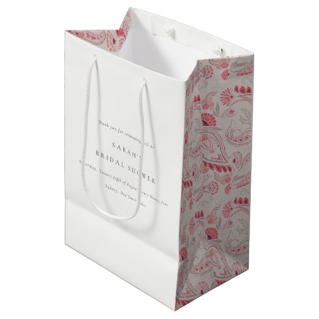 Chic Modern Blush Paisley Typography Bridal Shower Medium Gift Bag (Front Angled)