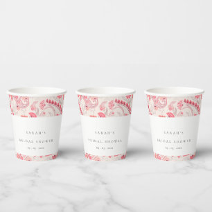 Chic Modern Blush Paisley Typography Bridal Shower Paper Cups