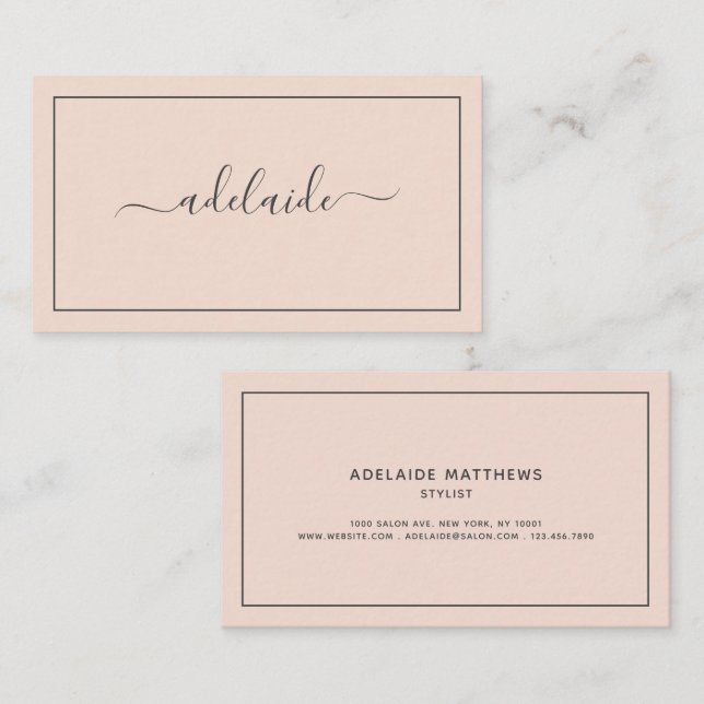 Chic Modern Blush Pink hairstylist script Business Card (Front/Back)