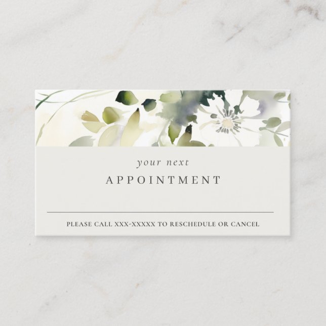 Chic Modern Boho Abstract Green Floral Appointment Business Card (Front)