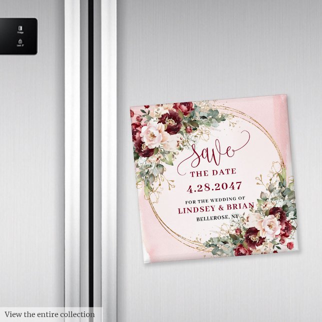 Chic Modern Boho Deep Red Blush Gold Save the Date Magnet (Modern Boho Deep Red Blush Gold Save the Date Magnet

)