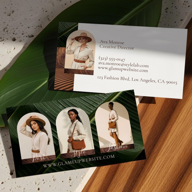 Chic Modern Boho Earthy Fashion Photo Arch Collage Business Card (Chic Modern Boho Earthy Fashion Photo Arch Collage Business Card)