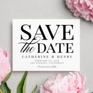 Chic Modern Bold Black White Wedding Save the Date Announcement Postcard