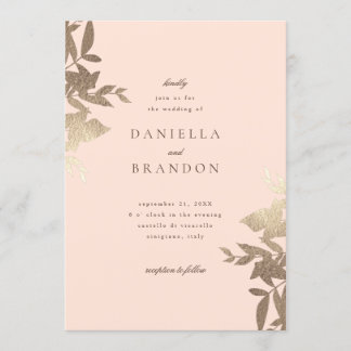 Chic Modern Botanical Faux Gold Blush Pink Invitation